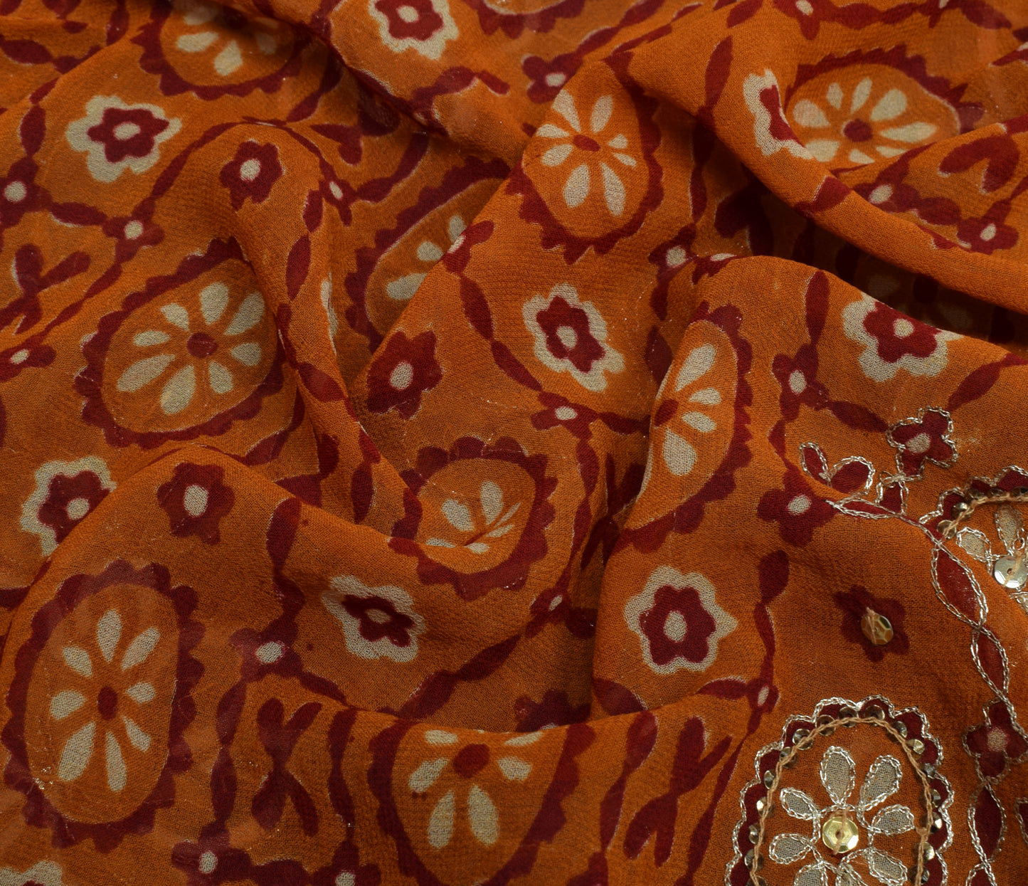 Sushila Vintage Indian Saree Pure Georgette Silk Printed Floral Sari Fabric