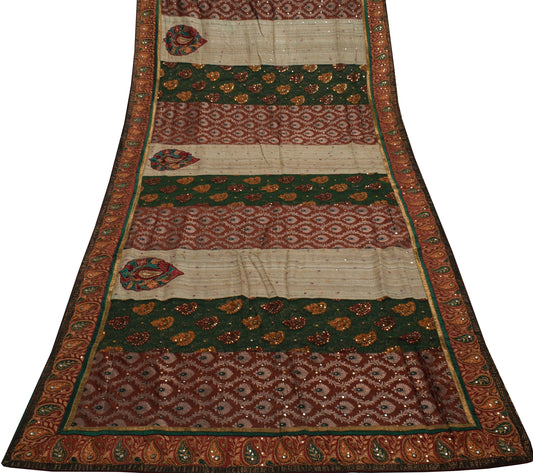 Sushila Vintage Patch Work Saree Pure Georgette Floral HEAVY Designer Multi-Color Sari Craft Fabric