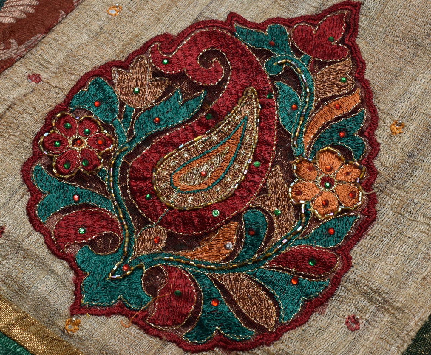 Sushila Vintage Patch Work Saree Pure Georgette Floral HEAVY Designer Multi-Color Sari Craft Fabric