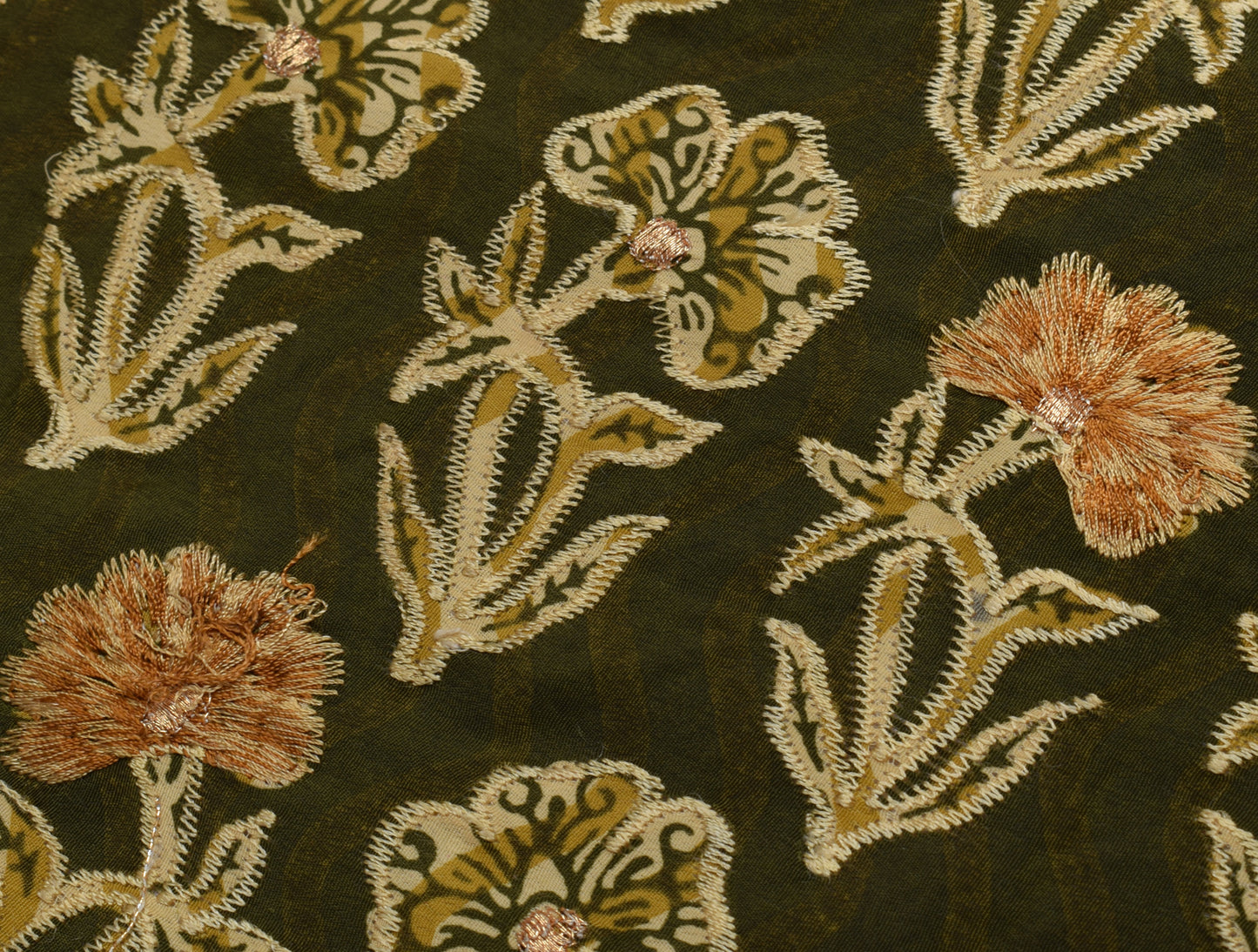 Sushila Vintage Green Saree Blend Crepe Silk Embroidered Floral Sari Fabric