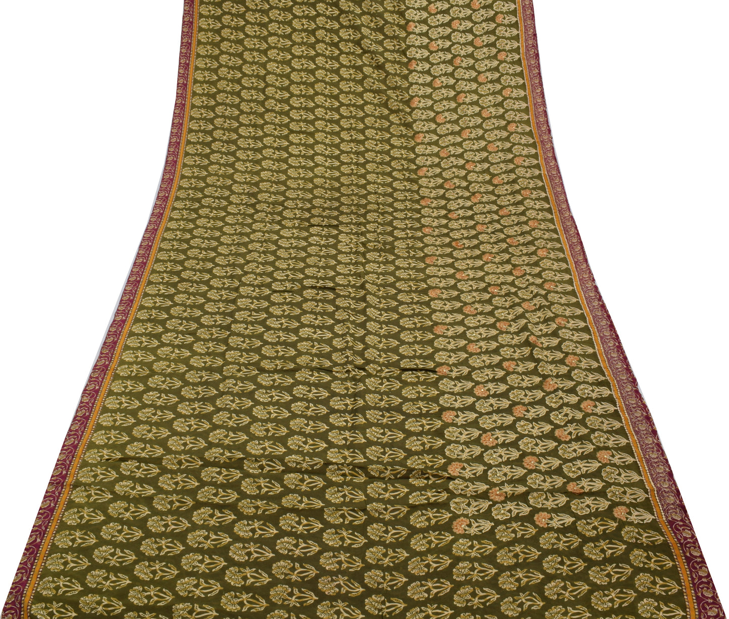 Sushila Vintage Green Saree Blend Crepe Silk Embroidered Floral Sari Fabric