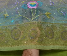 Sushila Vintage Green Saree Pure Tissue Silk Embroidered Floral Sari Fabric
