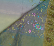 Sushila Vintage Green Saree Pure Tissue Silk Embroidered Floral Sari Fabric