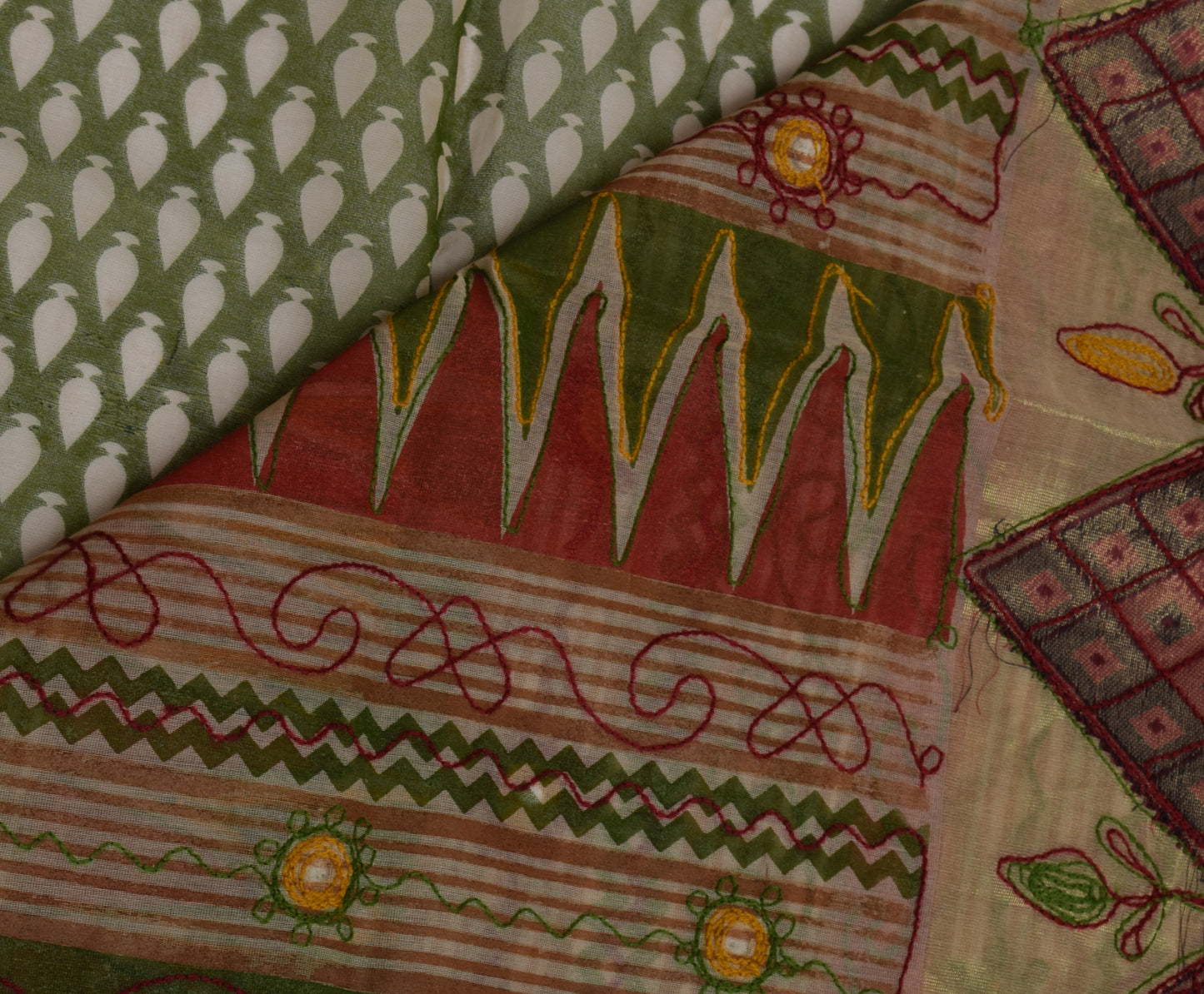 Sushila Vintage Indian Green Saree Blend Cotton Printed Sari Craft 5 Yard Fabric