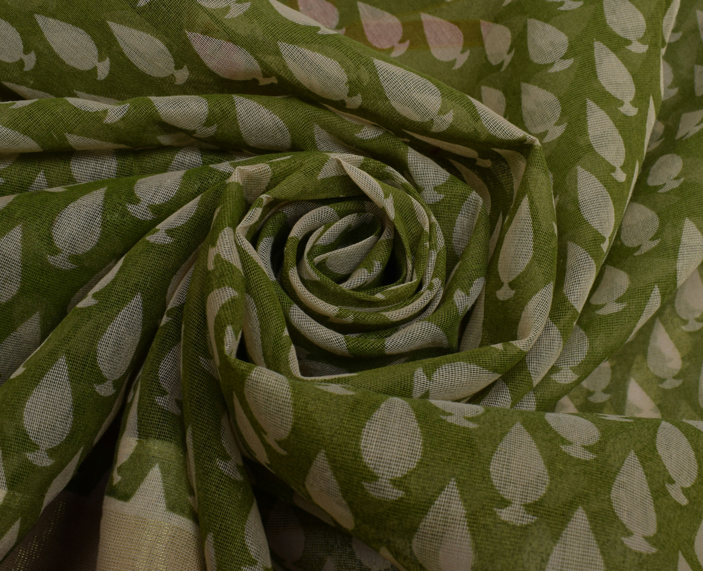 Sushila Vintage Indian Green Saree Blend Cotton Printed Sari Craft 5 Yard Fabric