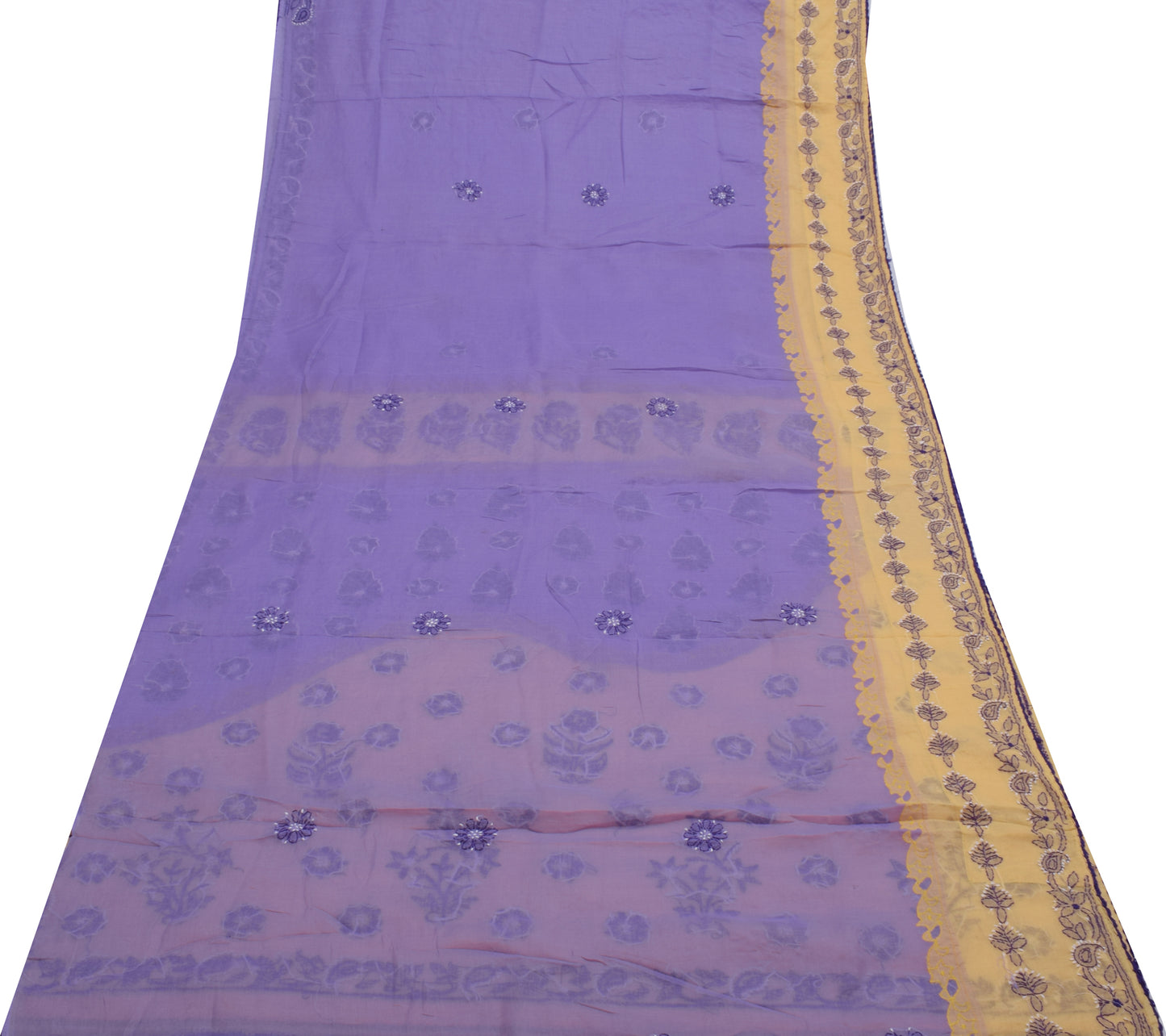 Sushila Vintage Purple Saree Blend Cotton Hand Embroidered Sari Craft Fabric
