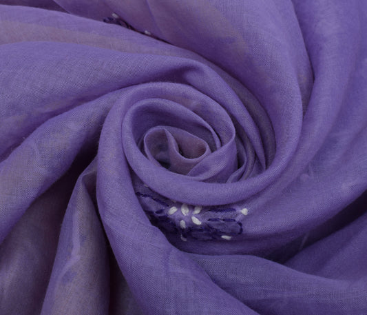 Sushila Vintage Purple Saree Blend Cotton Hand Embroidered Sari Craft Fabric