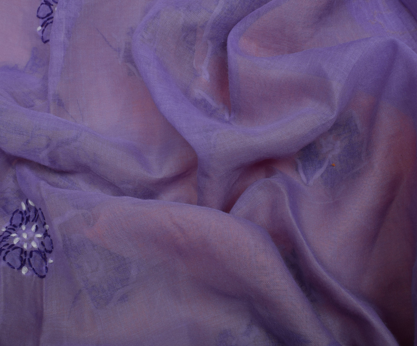 Sushila Vintage Purple Saree Blend Cotton Hand Embroidered Sari Craft Fabric