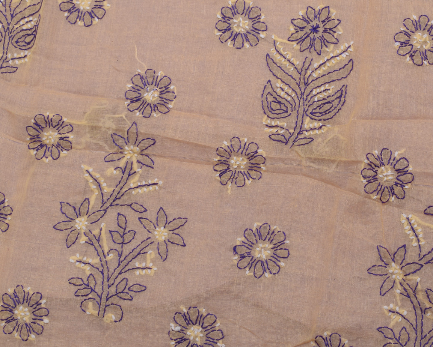 Sushila Vintage Purple Saree Blend Cotton Hand Embroidered Sari Craft Fabric