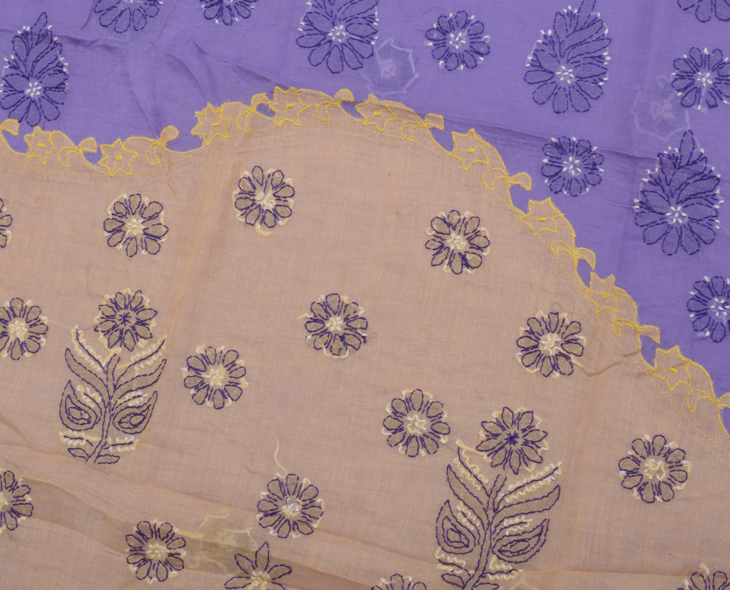 Sushila Vintage Purple Saree Blend Cotton Hand Embroidered Sari Craft Fabric
