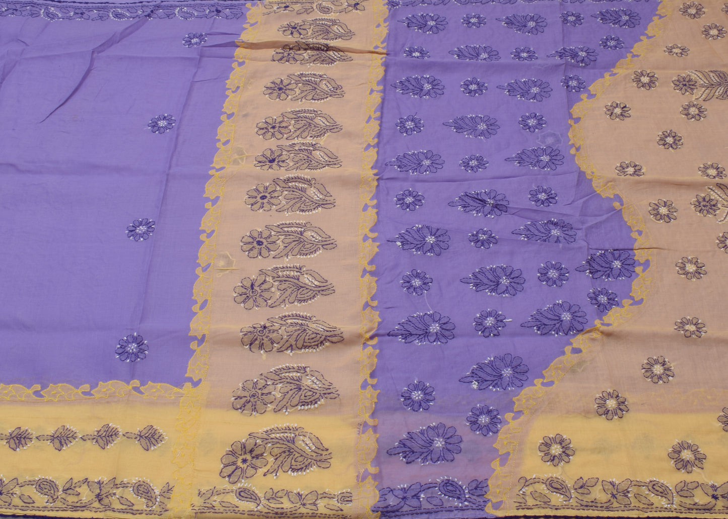 Sushila Vintage Purple Saree Blend Cotton Hand Embroidered Sari Craft Fabric