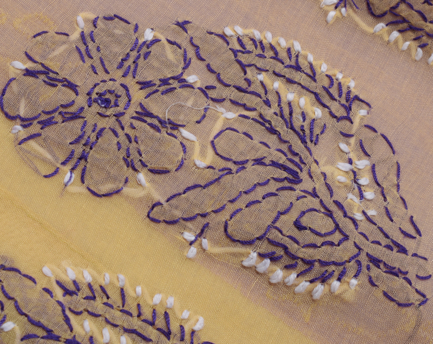 Sushila Vintage Purple Saree Blend Cotton Hand Embroidered Sari Craft Fabric