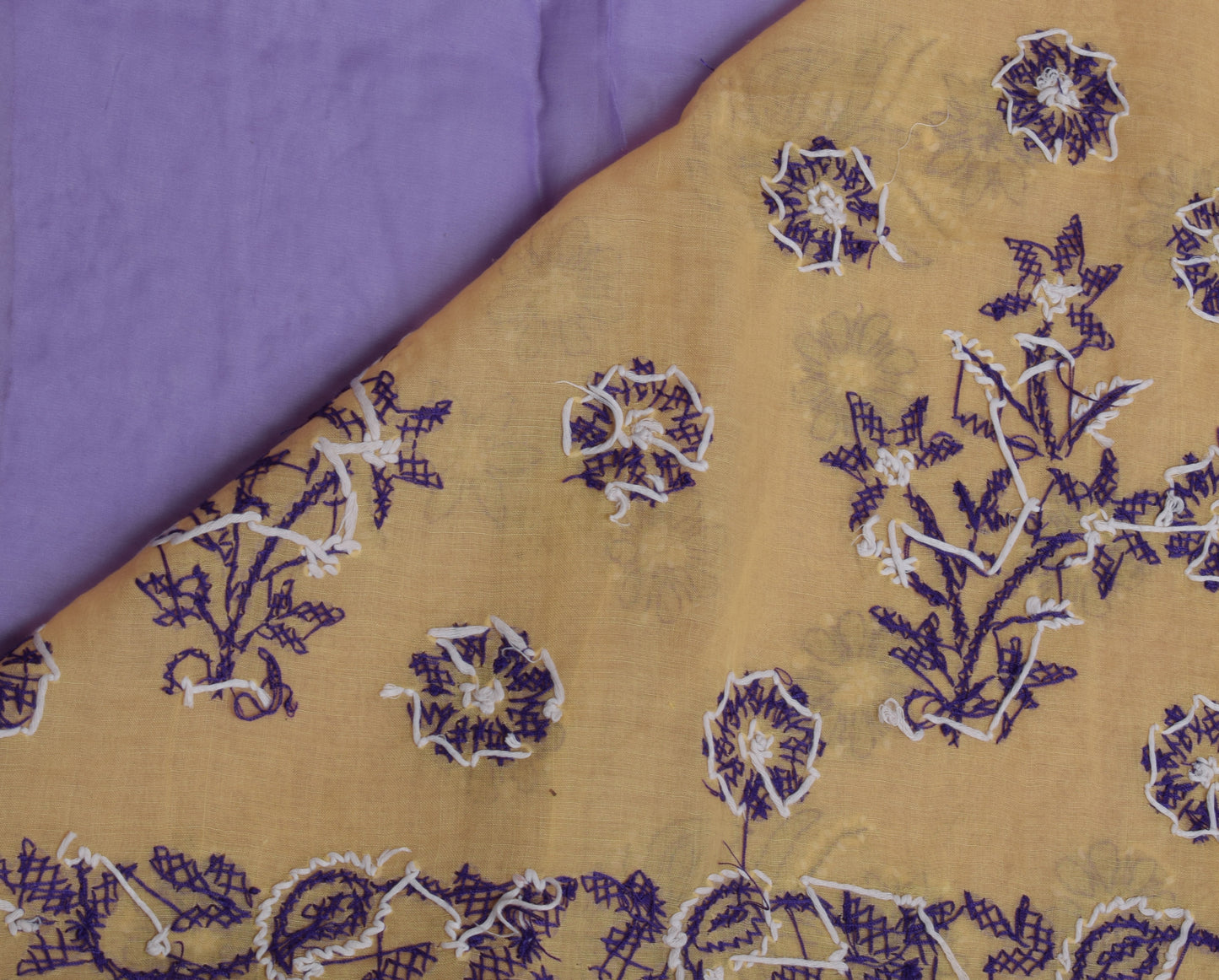Sushila Vintage Purple Saree Blend Cotton Hand Embroidered Sari Craft Fabric