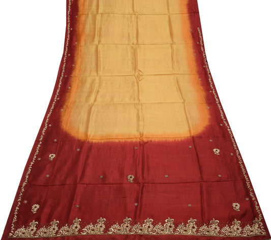 Sushila Vintage Indian Saree 100% Pure Silk Hand Beaded Zardozi Sari Fabric