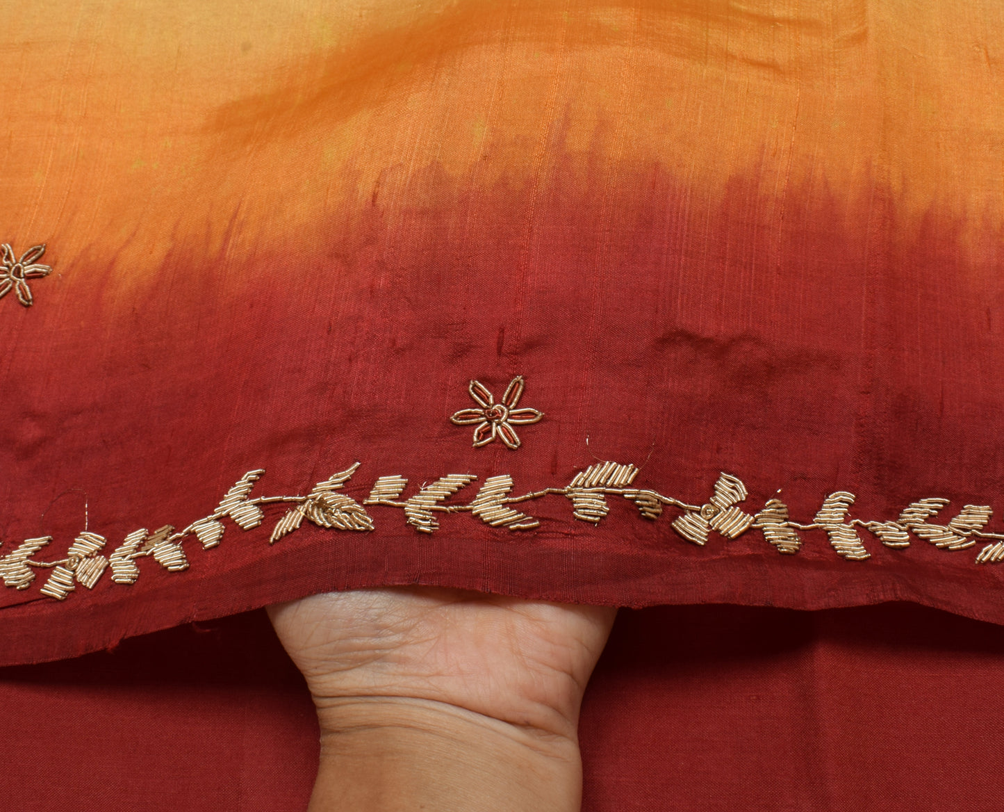 Sushila Vintage Indian Saree 100% Pure Silk Hand Beaded Zardozi Sari Fabric