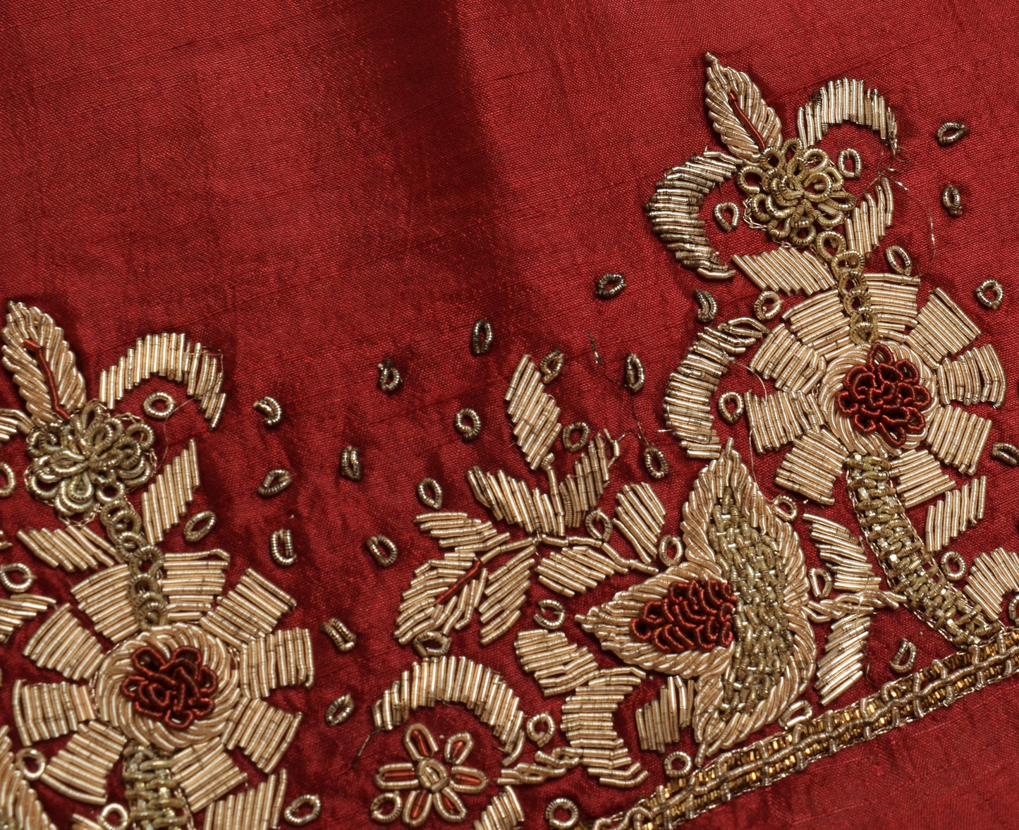Sushila Vintage Indian Saree 100% Pure Silk Hand Beaded Zardozi Sari Fabric