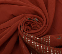Sushila Vintage Rust Saree Pure Georgette Silk Embroidered Floral Sari Fabric