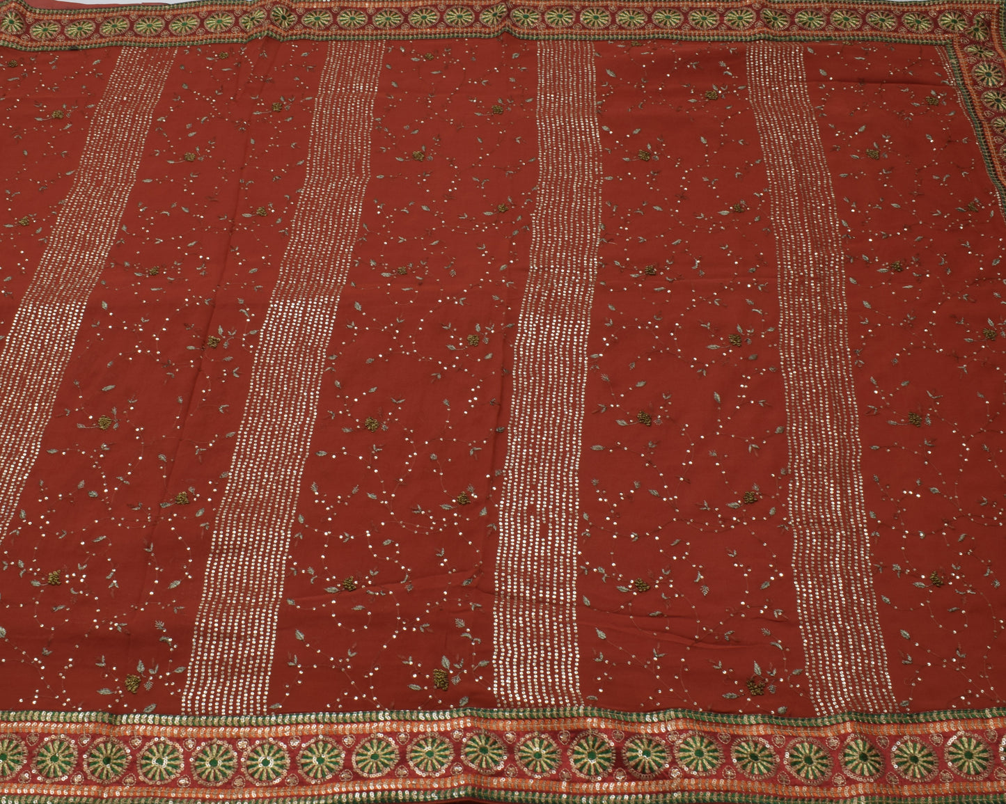 Sushila Vintage Rust Saree Pure Georgette Silk Embroidered Floral Sari Fabric