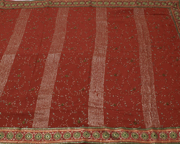 Sushila Vintage Rust Saree Pure Georgette Silk Embroidered Floral Sari Fabric