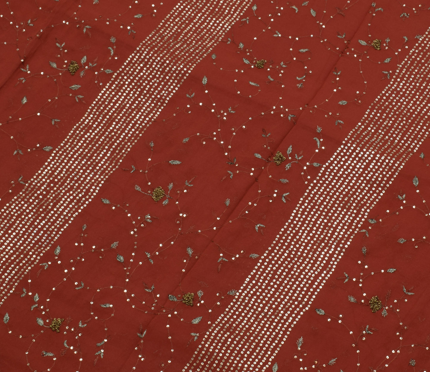Sushila Vintage Rust Saree Pure Georgette Silk Embroidered Floral Sari Fabric
