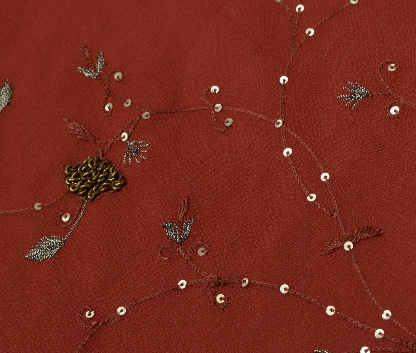Sushila Vintage Rust Saree Pure Georgette Silk Embroidered Floral Sari Fabric