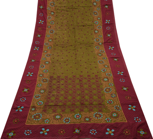 Sushila Vintage Green Saree Pure Georgette Silk Embroidered Floral Sari Fabric