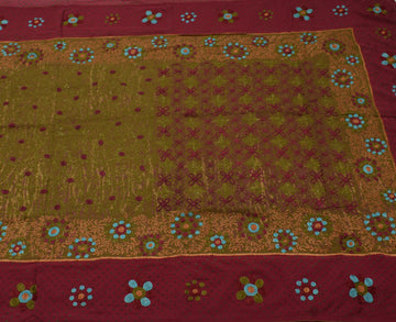 Sushila Vintage Green Saree Pure Georgette Silk Embroidered Floral Sari Fabric
