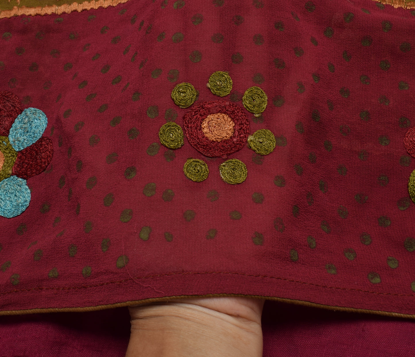 Sushila Vintage Green Saree Pure Georgette Silk Embroidered Floral Sari Fabric