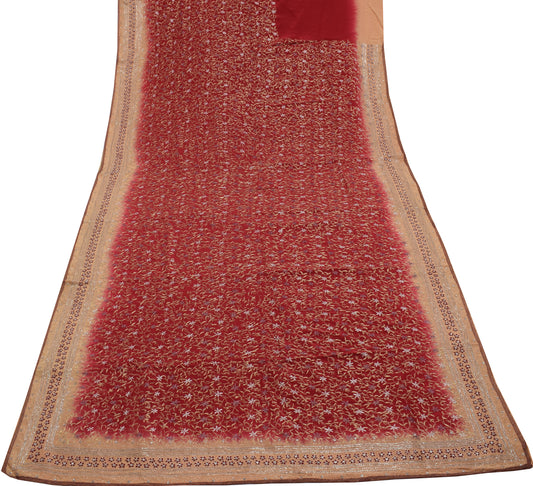 Sushila Vintage Maroon Saree Pure Crepe Silk Embroidered Floral Sari Fabric