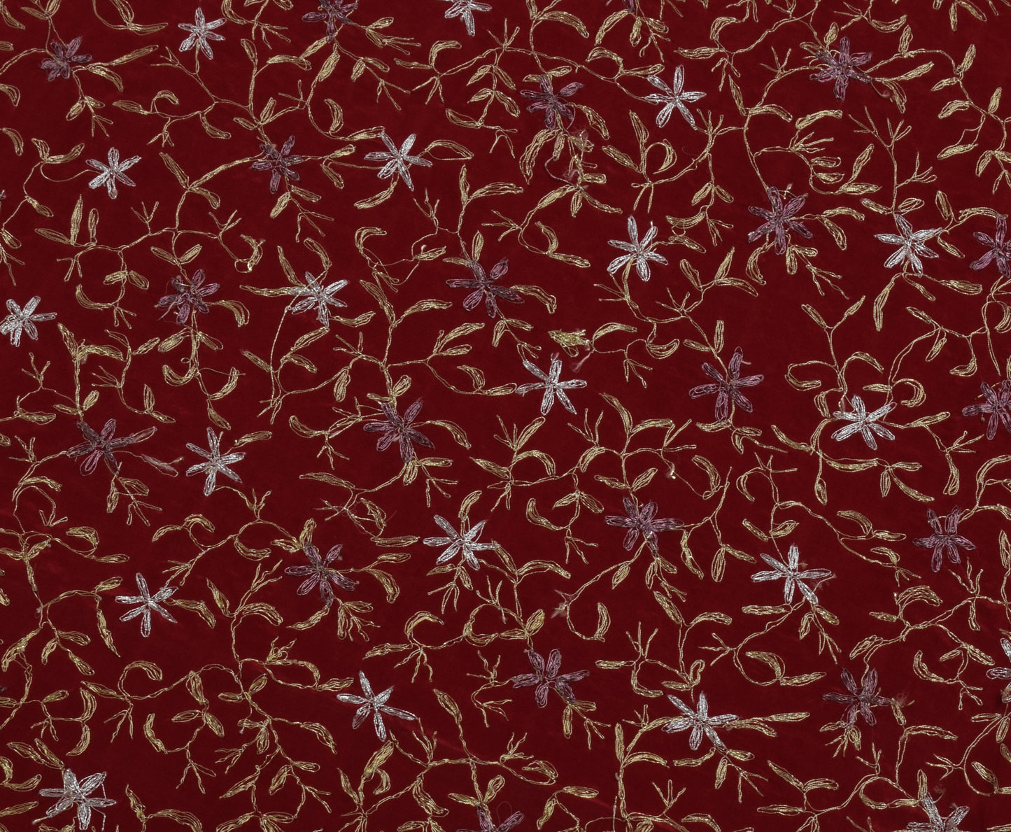 Sushila Vintage Maroon Saree Pure Crepe Silk Embroidered Floral Sari Fabric