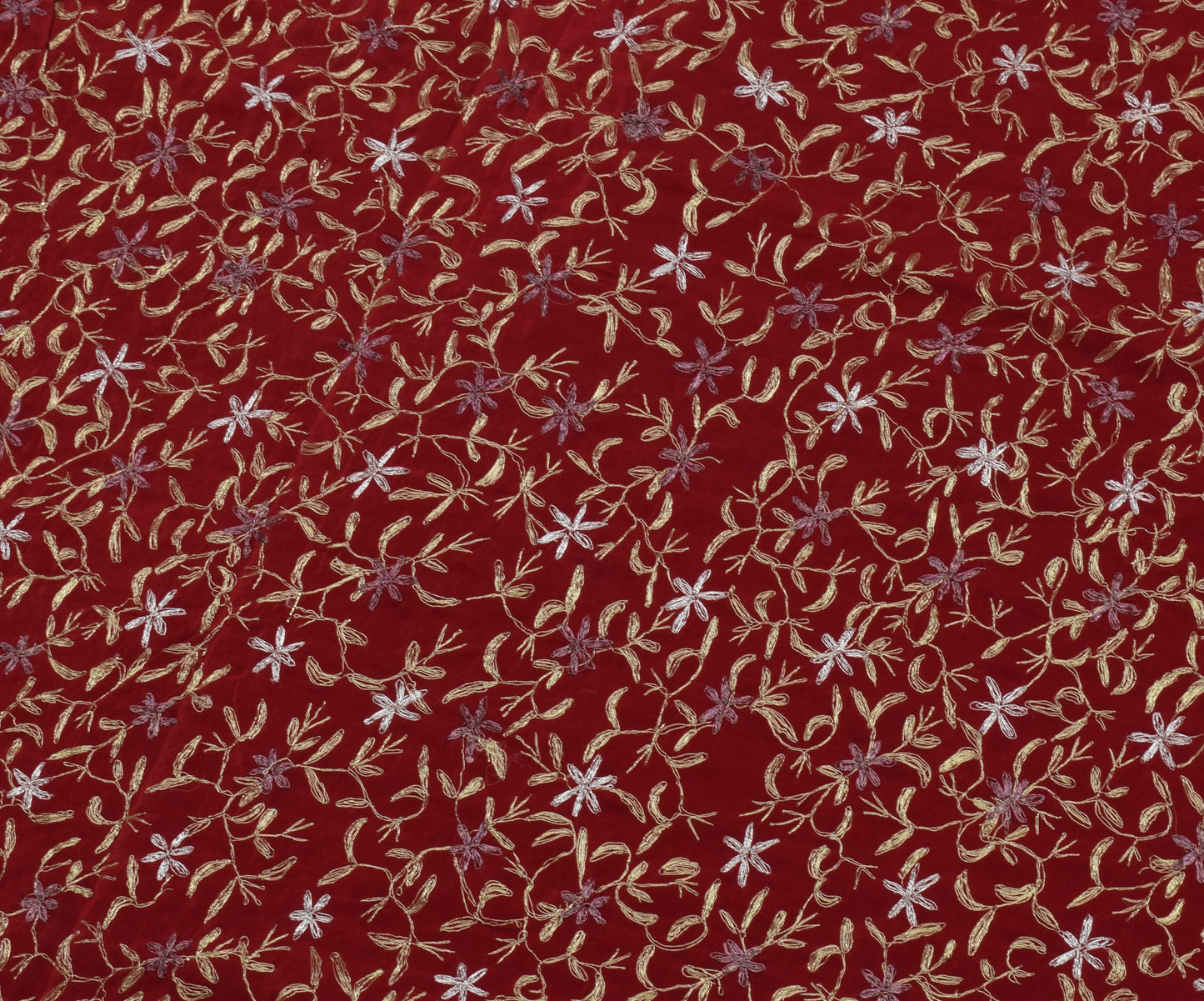Sushila Vintage Maroon Saree Pure Crepe Silk Embroidered Floral Sari Fabric