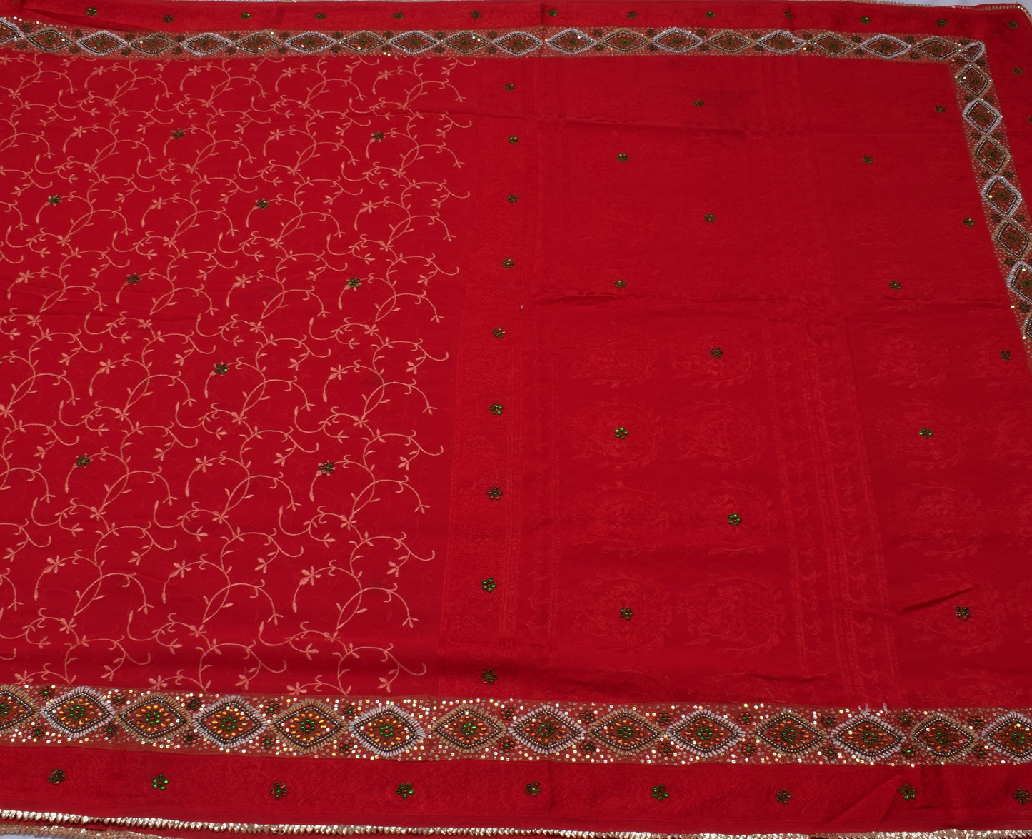 Sushila Vintage Red Saree Pure Georgette Silk Embroidered Floral Sari Fabric