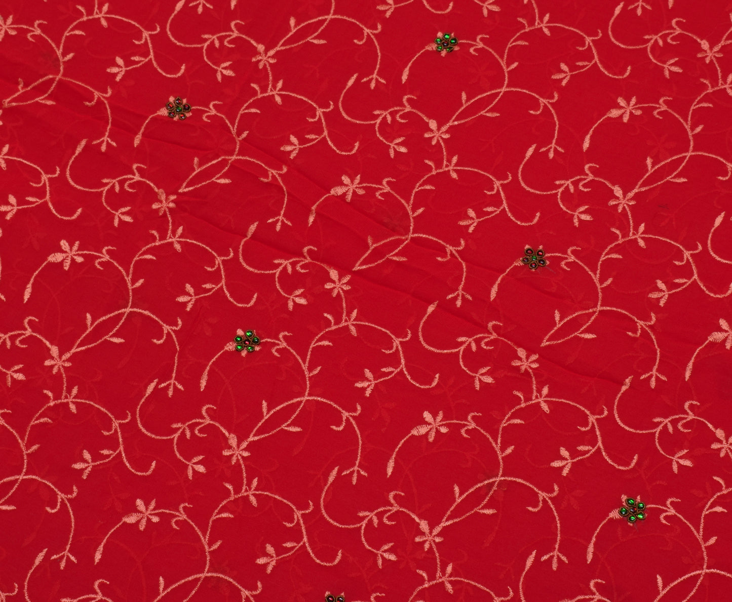 Sushila Vintage Red Saree Pure Georgette Silk Embroidered Floral Sari Fabric