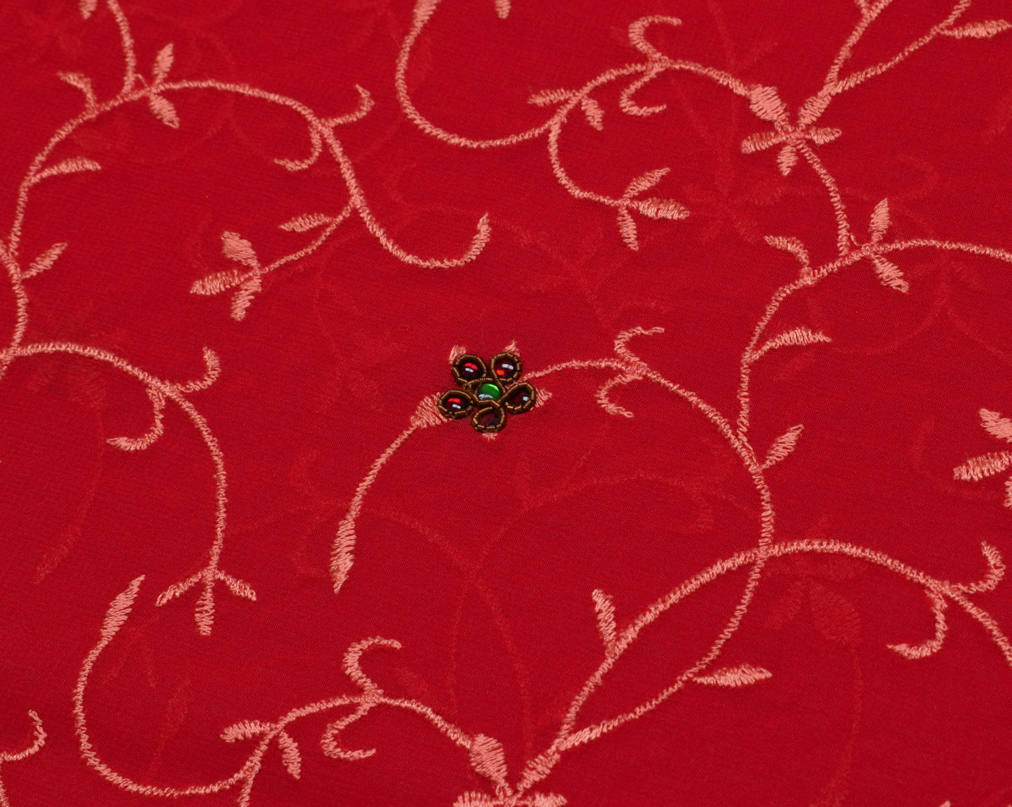 Sushila Vintage Red Saree Pure Georgette Silk Embroidered Floral Sari Fabric