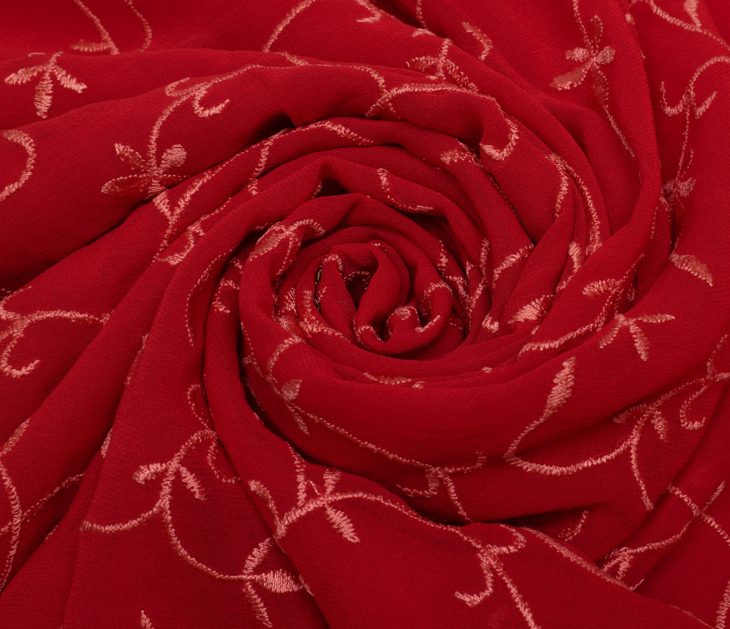 Sushila Vintage Red Saree Pure Georgette Silk Embroidered Floral Sari Fabric