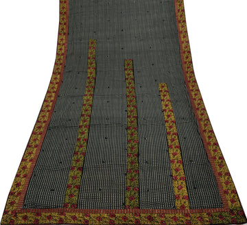 Sushila Vintage Indian Saree Blend Georgette Printed & Embroidered Sari Fabric