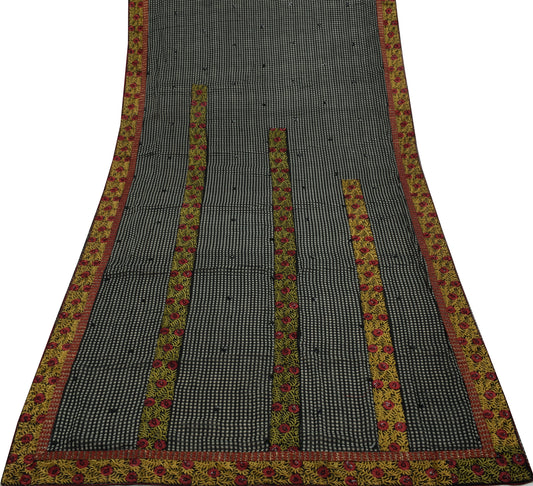 Sushila Vintage Indian Saree Blend Georgette Printed & Embroidered Sari Fabric