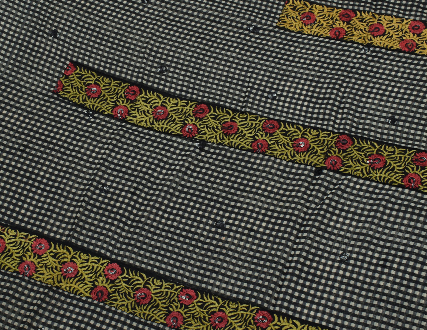 Sushila Vintage Indian Saree Blend Georgette Printed & Embroidered Sari Fabric