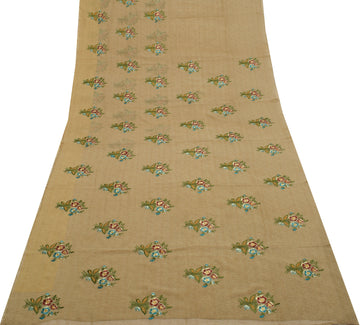 Sushila Vintage Green Saree Blend Georgette Embroidered Floral Sari Craft Fabric