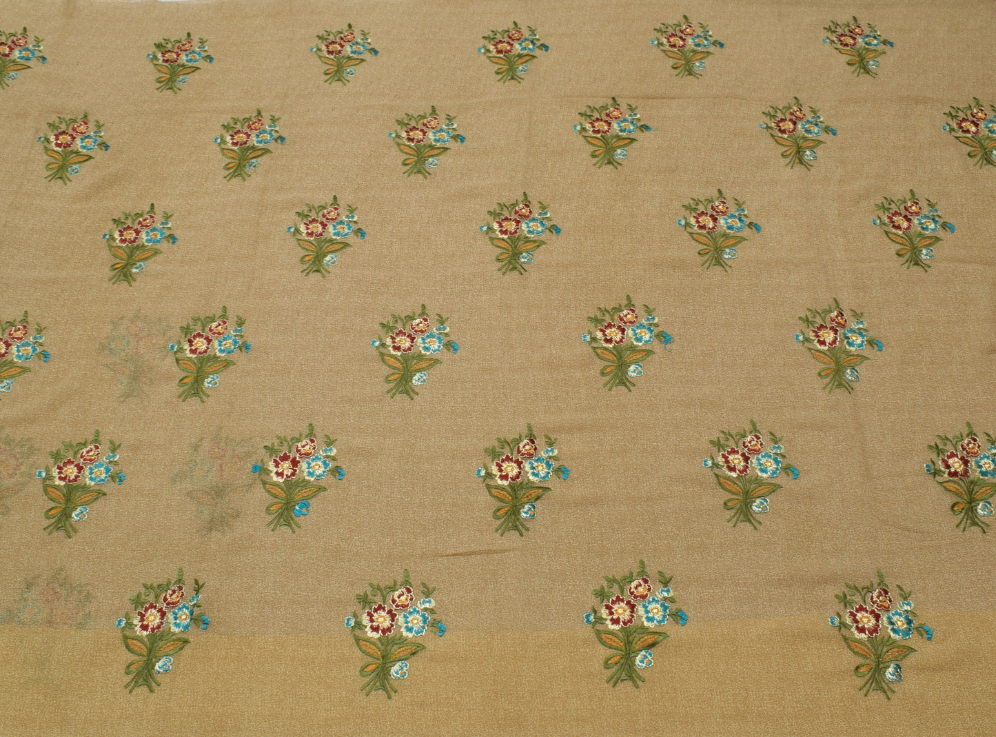 Sushila Vintage Green Saree Blend Georgette Embroidered Floral Sari Craft Fabric