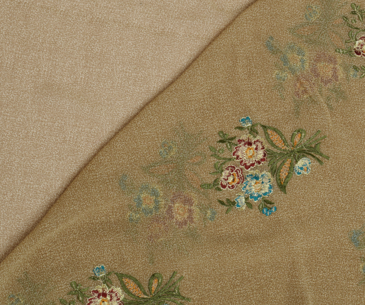 Sushila Vintage Green Saree Blend Georgette Embroidered Floral Sari Craft Fabric