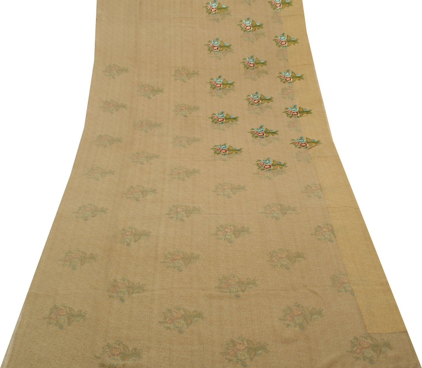 Sushila Vintage Green Saree Blend Georgette Embroidered Floral Sari Craft Fabric