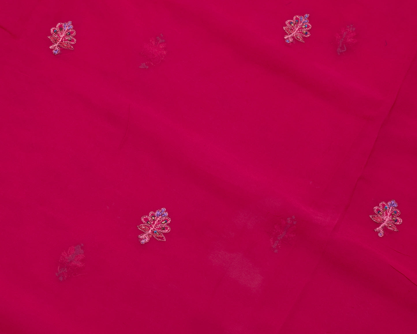 Sushila Vintage Magenta Saree Pure Georgette Silk Hand Beaded Floral Sari Fabric
