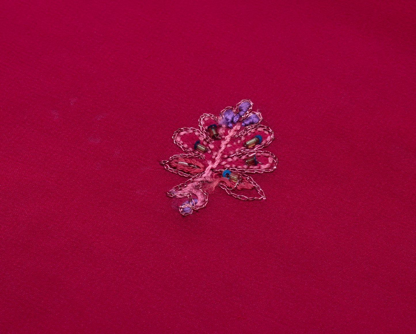 Sushila Vintage Magenta Saree Pure Georgette Silk Hand Beaded Floral Sari Fabric