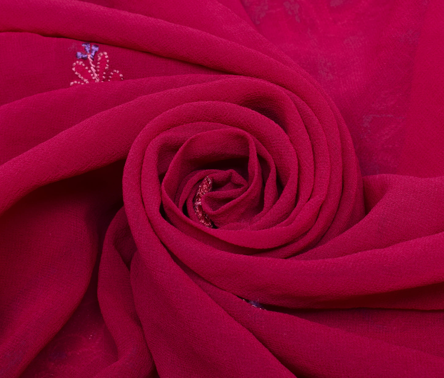 Sushila Vintage Magenta Saree Pure Georgette Silk Hand Beaded Floral Sari Fabric