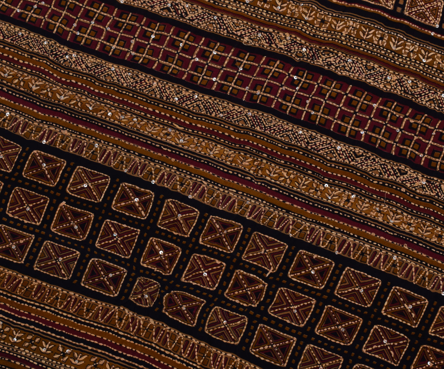 Sushila Vintage Indian Saree Pure Crepe Printed Hand Embroidered Kantha Fabric