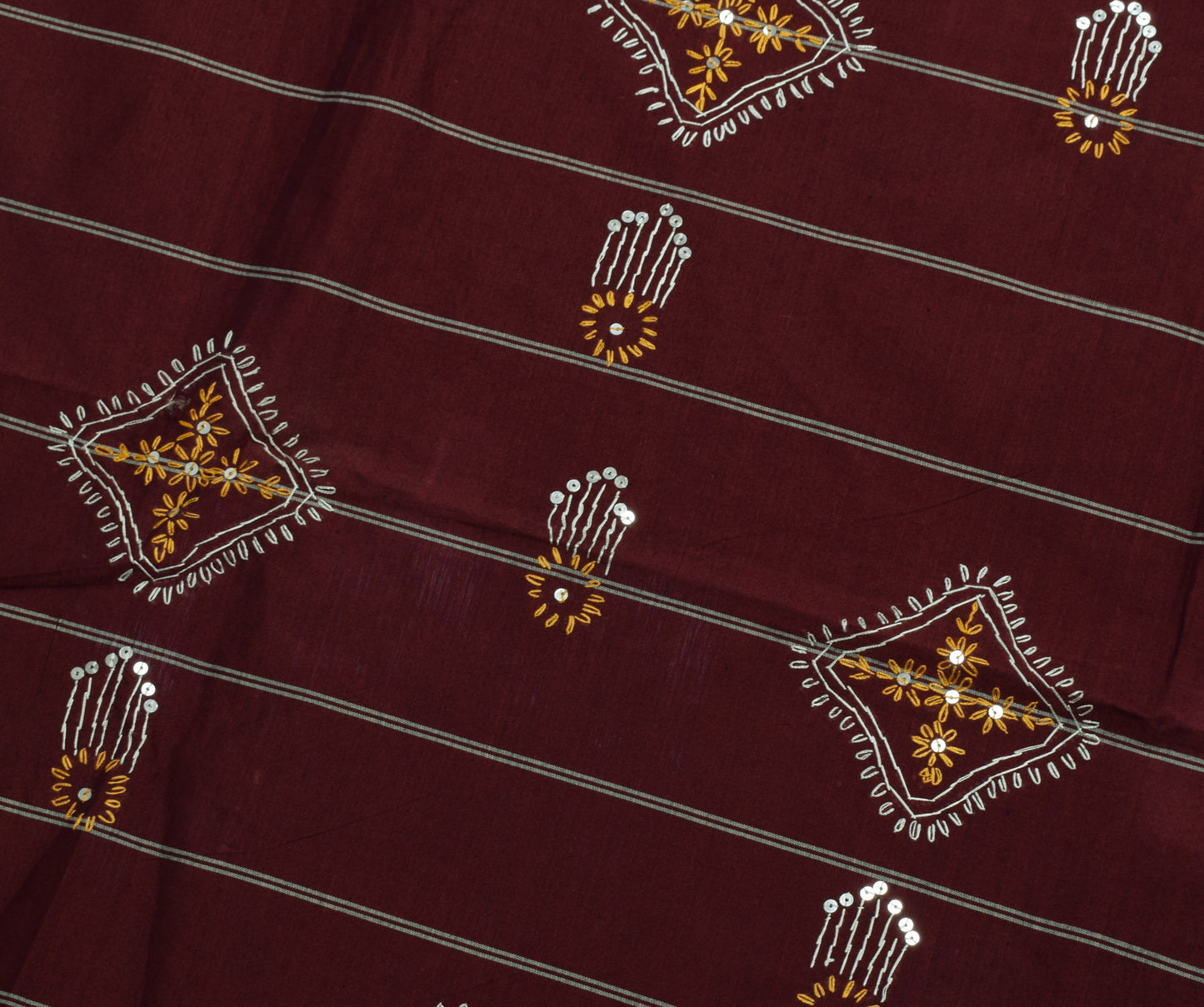 Sushila Vintage Indian Brown Saree Blend Cotton Woven Sari Craft Sari Fabric