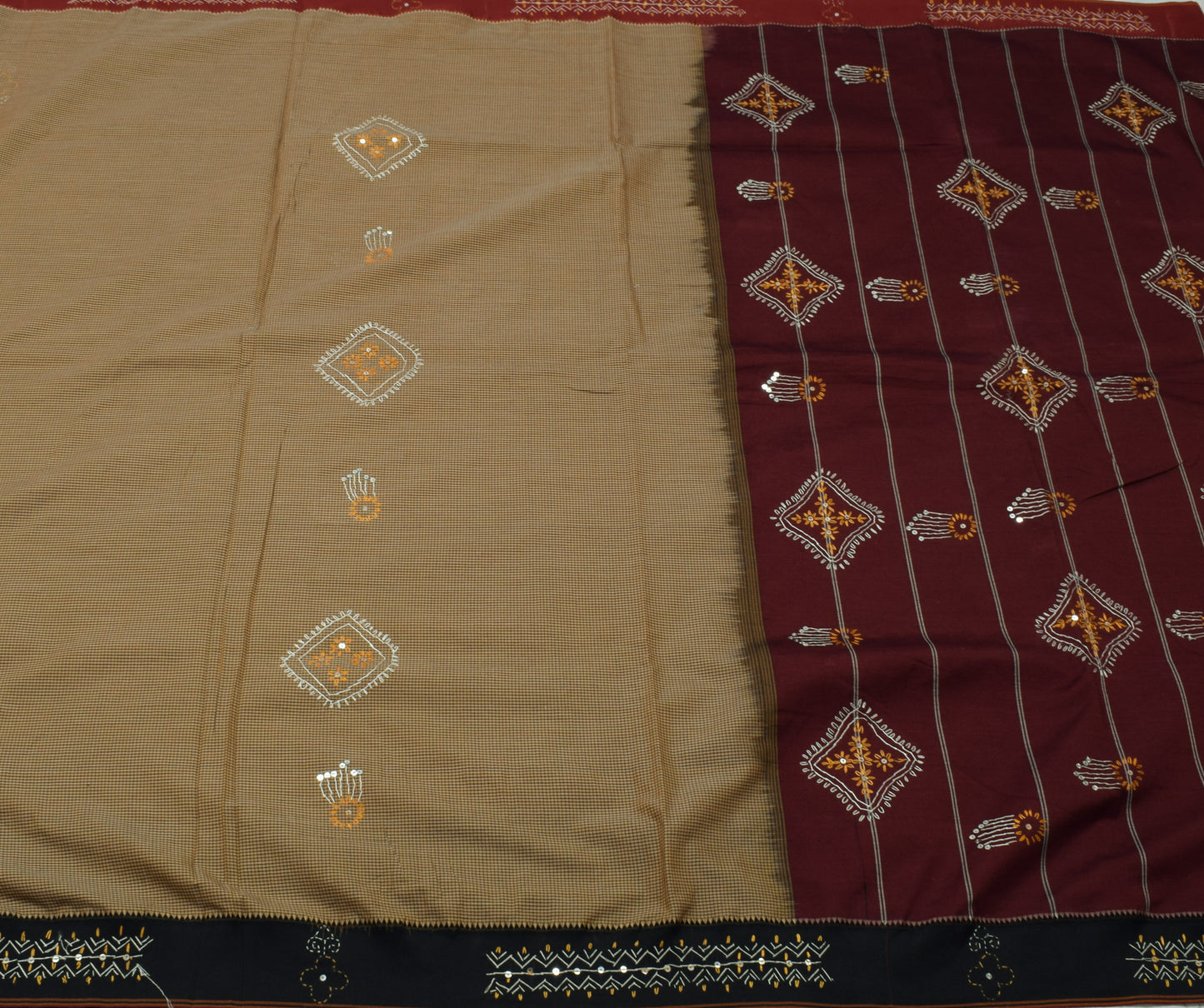 Sushila Vintage Indian Brown Saree Blend Cotton Woven Sari Craft Sari Fabric
