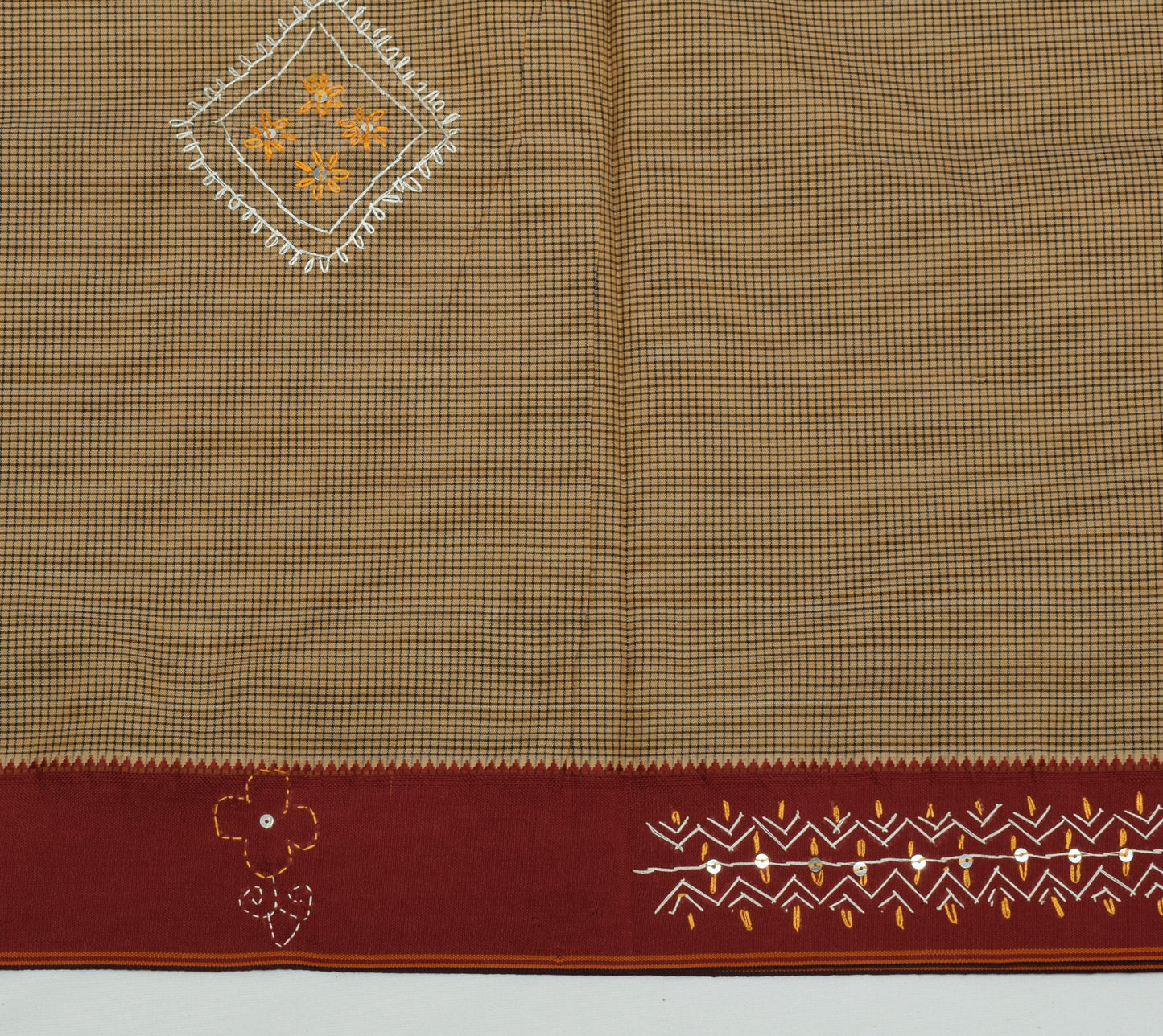 Sushila Vintage Indian Brown Saree Blend Cotton Woven Sari Craft Sari Fabric
