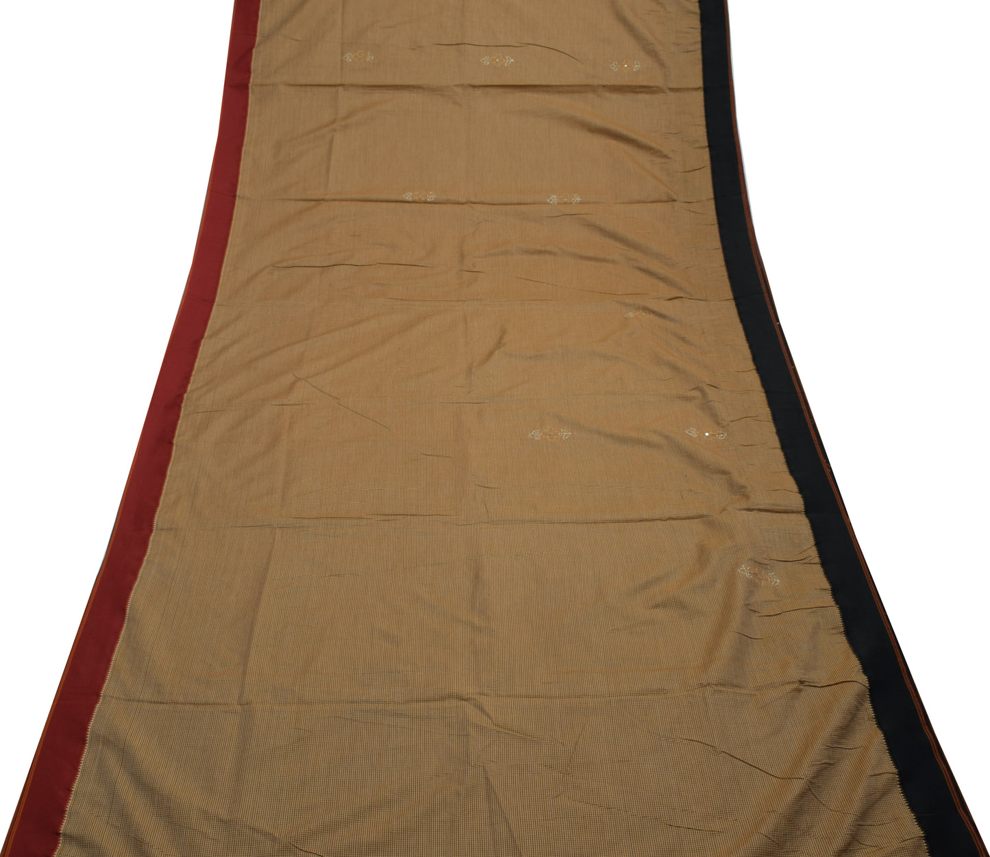 Sushila Vintage Indian Brown Saree Blend Cotton Woven Sari Craft Sari Fabric